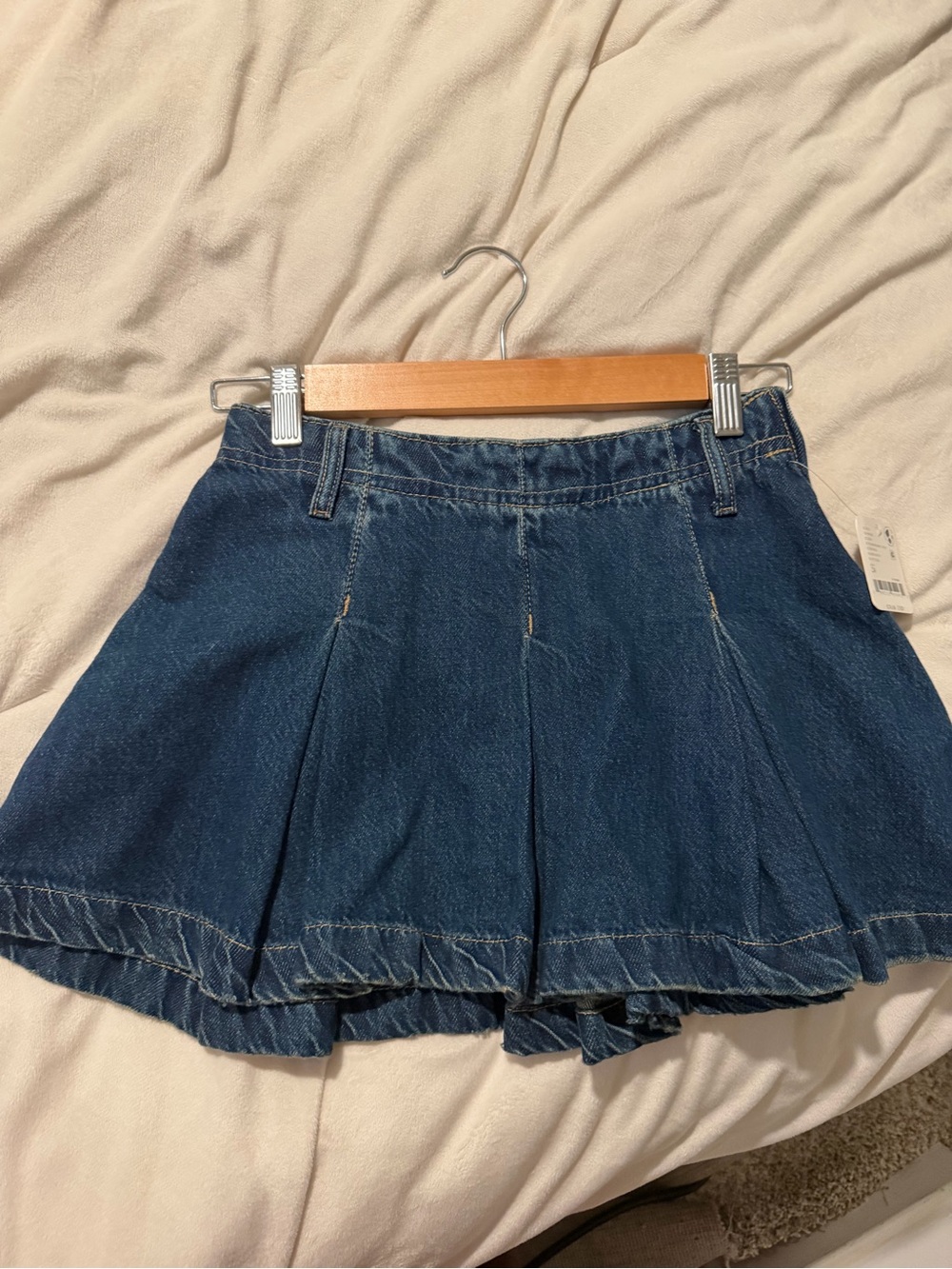 Free People Dark Blue Denim Pleated Mini Skirt
